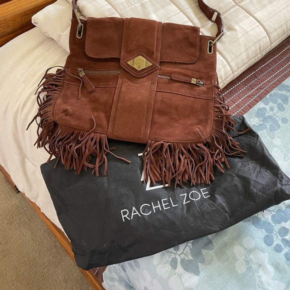 Rachel Zoe Brown Suede Shoulder Bag Fringe Boho Style 15 X 12 NWOT - Picture 10 of 12